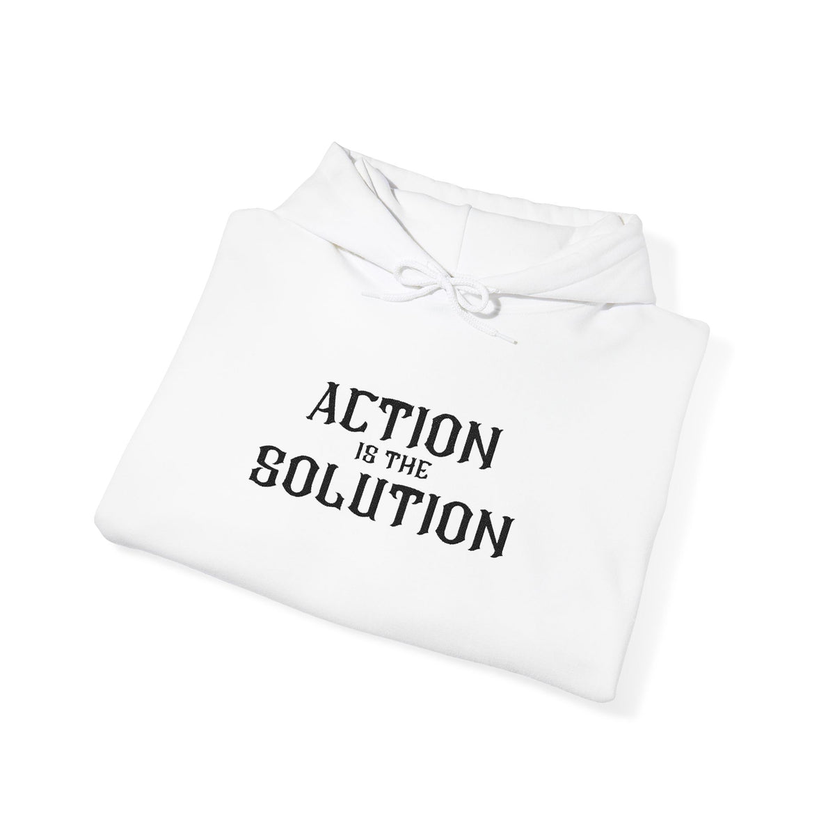 Action is the Solution - White | Unisex Heavy Blend Hoodie for Bodybuilding & Powerlifting