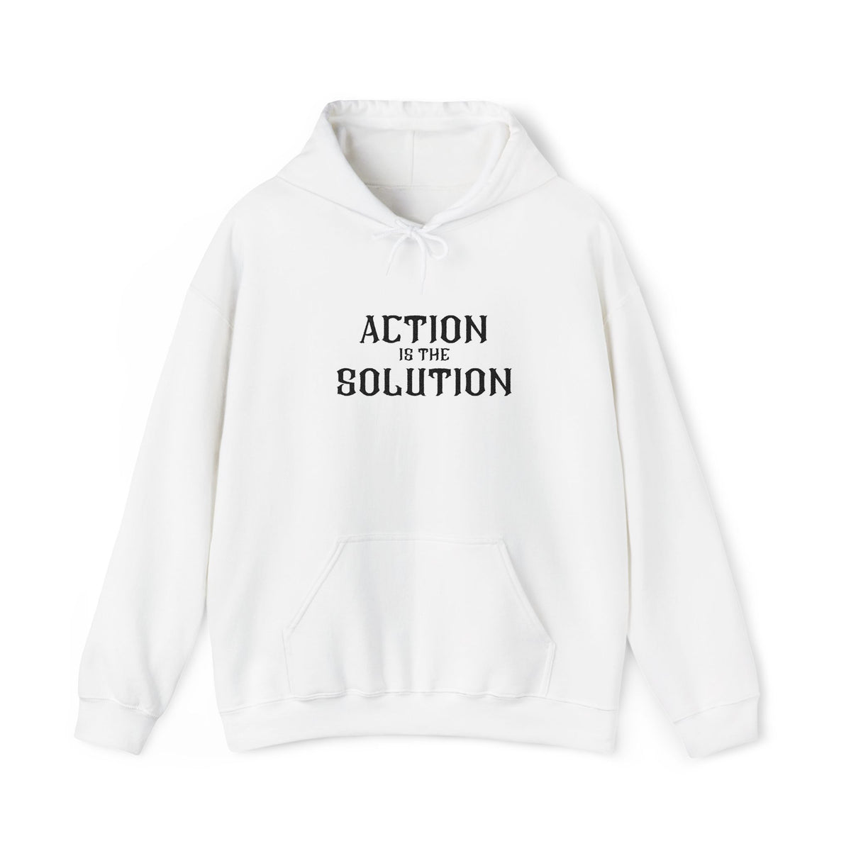 Action is the Solution - White | Unisex Heavy Blend Hoodie for Bodybuilding & Powerlifting