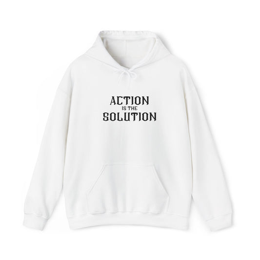 Action is the Solution - White | Unisex Heavy Blend Hoodie for Bodybuilding & Powerlifting