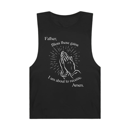 Bless These Gains Muscle Tank Front Black